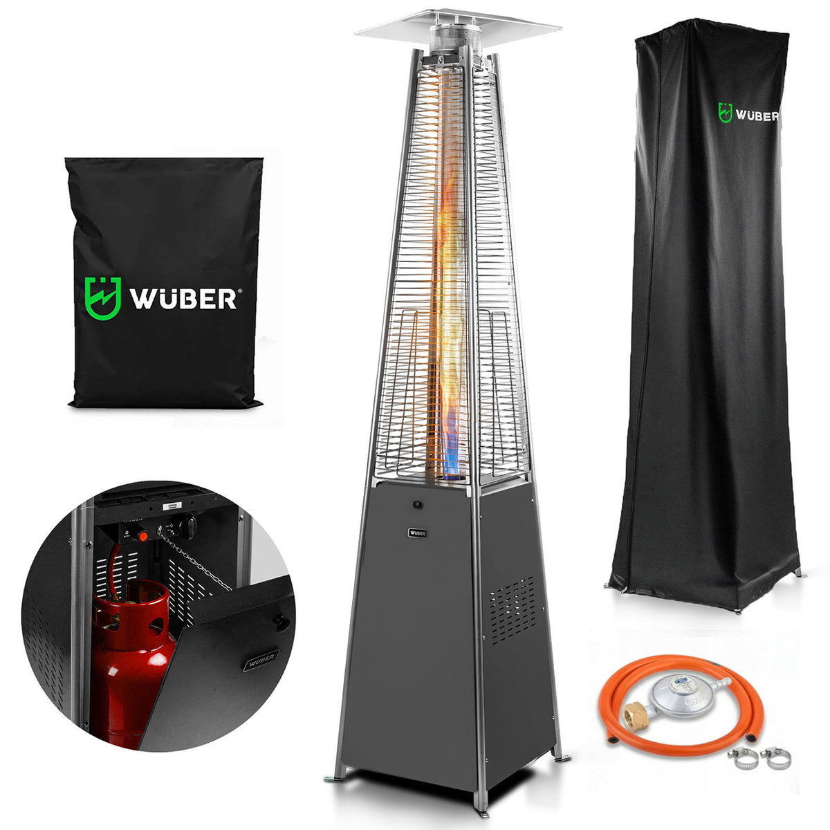 Parasol grzewczy gazowy 13 kW kolor ciemnoszary ogrzewacz piramida + pokrowiec WUBER