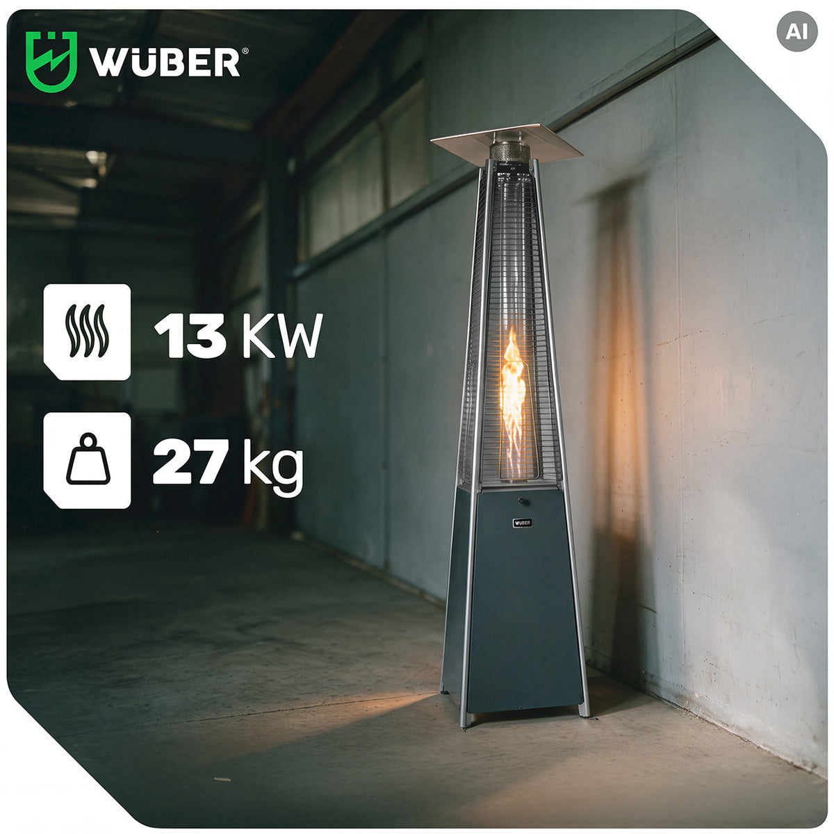 Parasol grzewczy gazowy 13 kW kolor ciemnoszary ogrzewacz piramida + pokrowiec WUBER