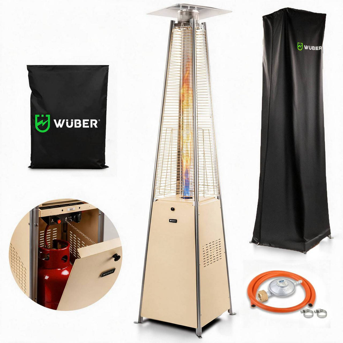 Parasol grzewczy gazowy 13 kW kolor beżowy ogrzewacz piramida + pokrowiec WUBER
