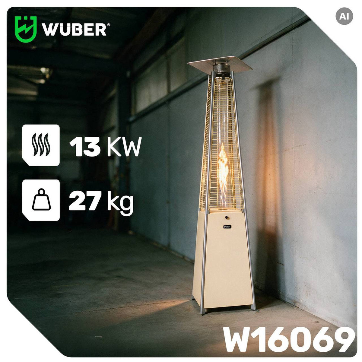 Parasol grzewczy gazowy 13 kW kolor beżowy ogrzewacz piramida + pokrowiec WUBER