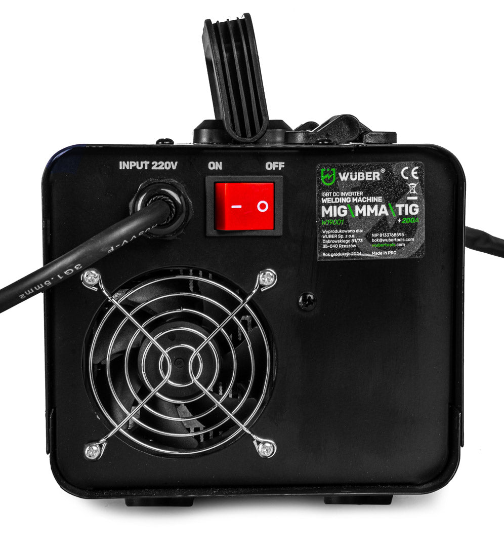 Wentylator i przycisk ON/OFF w spawarce 200 A