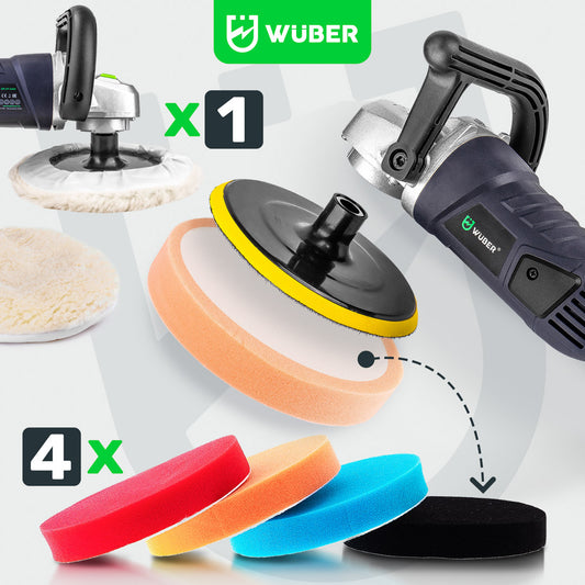 Pełen zestaw akcesoriów - 4 gąbki polerskie i filc polerski do polerki samochodowej