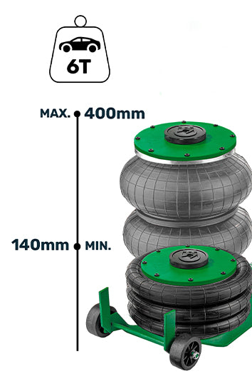 Wysokość podnoszenia podnośnika 6 t - 140-400 mm