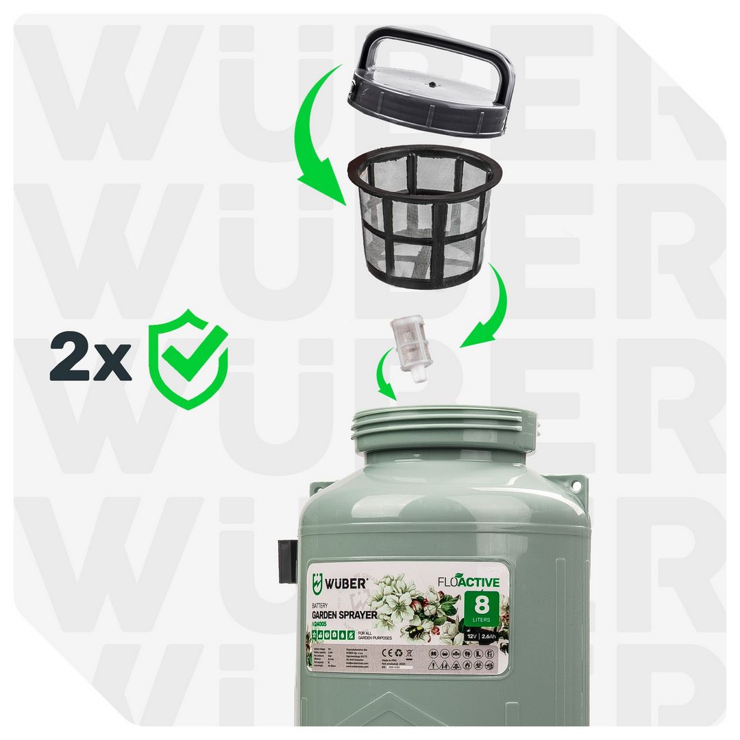 Podwójny filtr w opryskiwaczu W24005 8 litrów