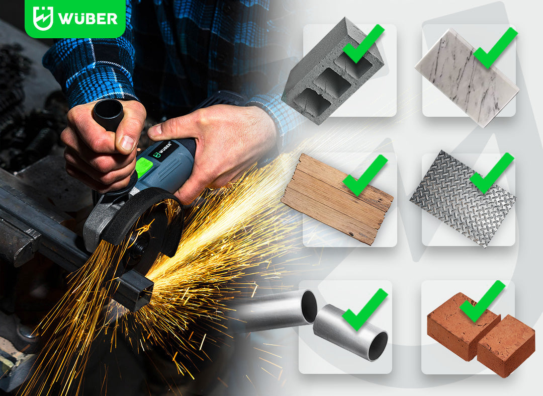 Materiały do użycia ze szlifierką kątową: beton, blacha, metal, drewno, cegła, kamień
