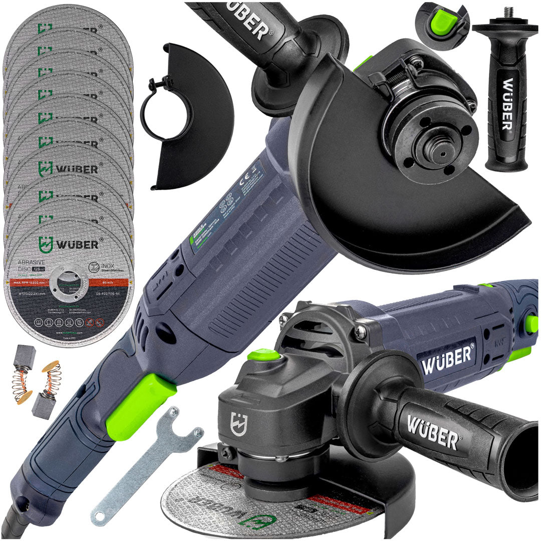 Tarcze szlifierskie, szczotki węglowe, osłona tarczy, klucz montażowy, dodatkowy uchwyt do szlifierki kątowej W27474