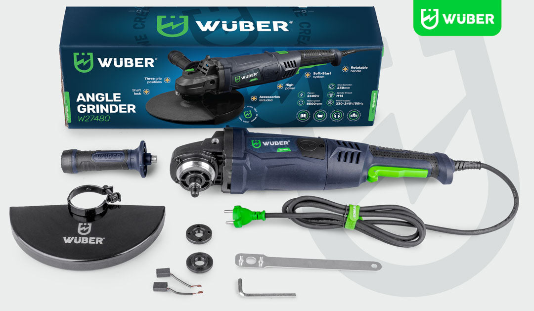 Opakowanie producenta, dodatkowy uchwyt, osłona tarczy i akcesoria z szlifierką kątową W27480