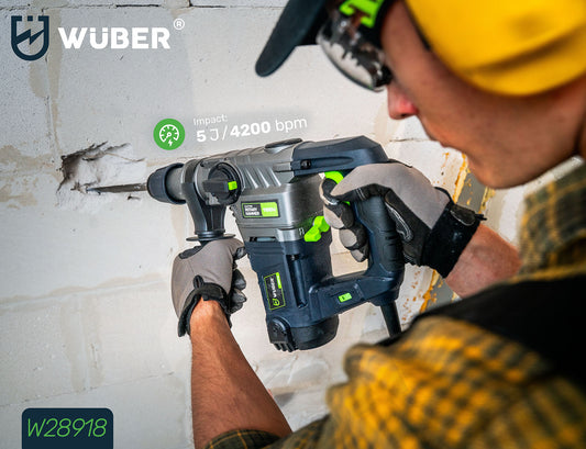 Energia udaru 5 J i ilość uderzeń 4200 ud./min w młotowiertarce udarowej W28918 WUBER