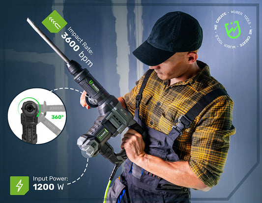 3600 uderzeń na minutę, uchwyt 360 stopni i moc 1200 W w młocie udarowym W28924
