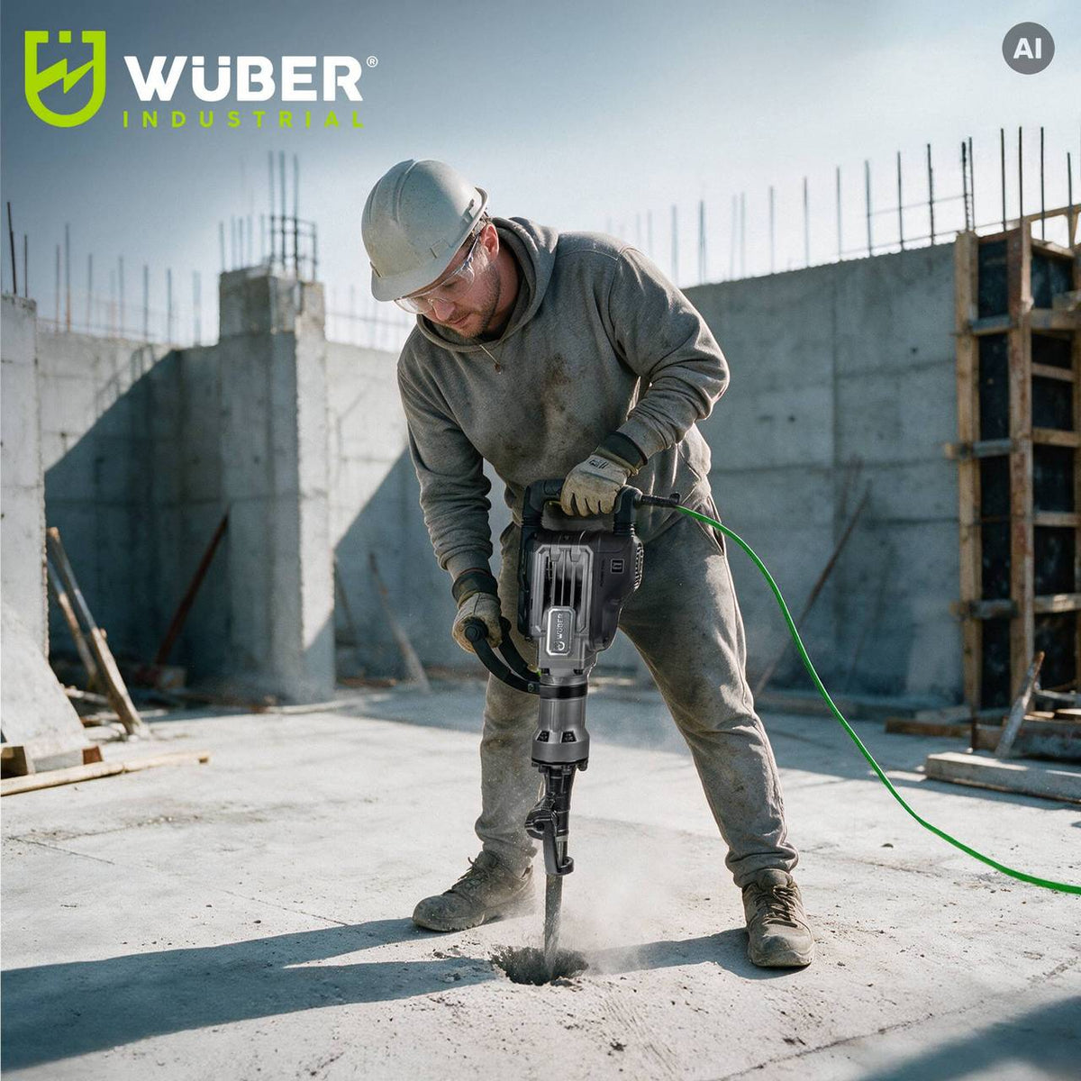 Młot wyburzeniowy udarowy 1700 W 70 J + dłuta i walizka WUBER