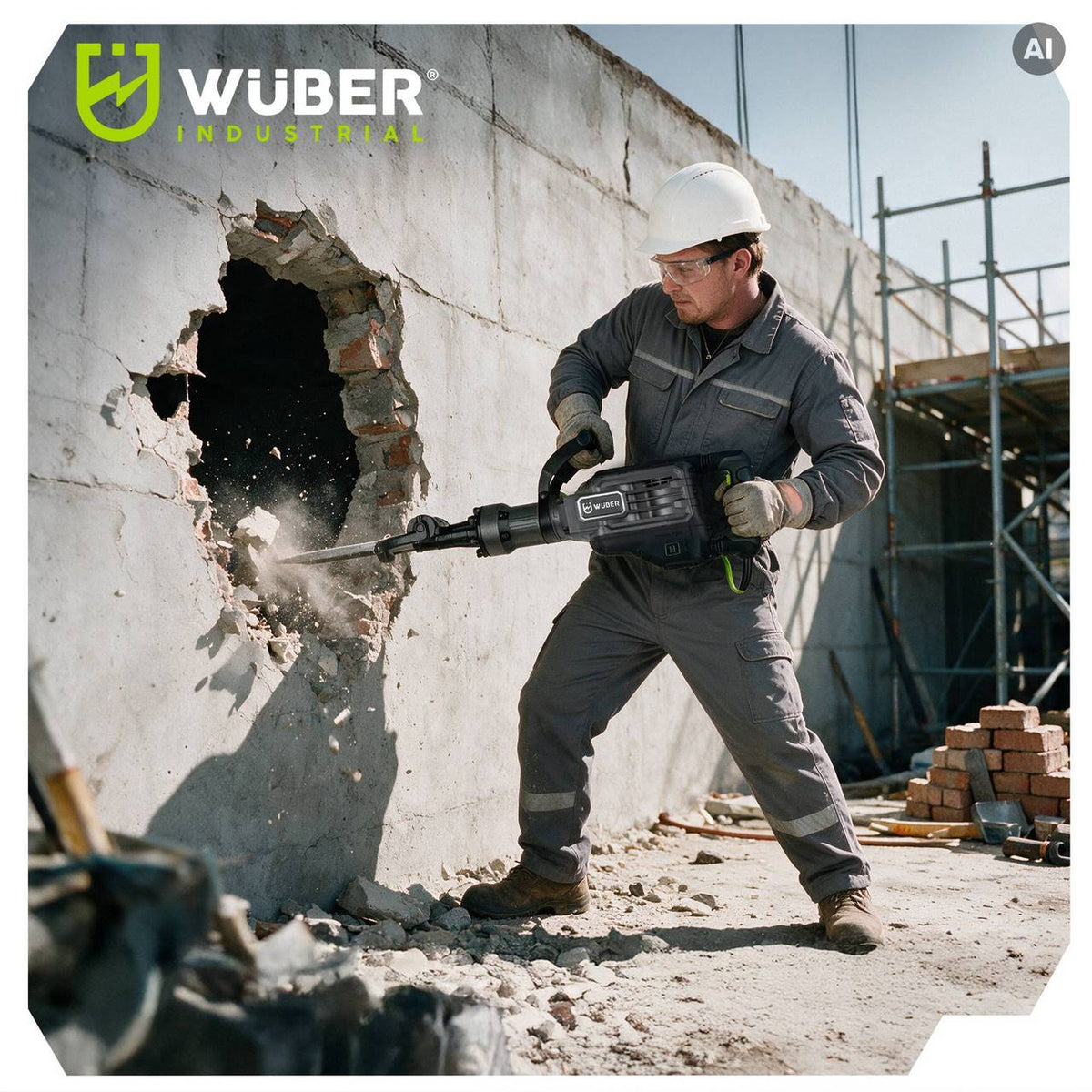 Młot wyburzeniowy udarowy 1700 W 70 J + dłuta i walizka WUBER