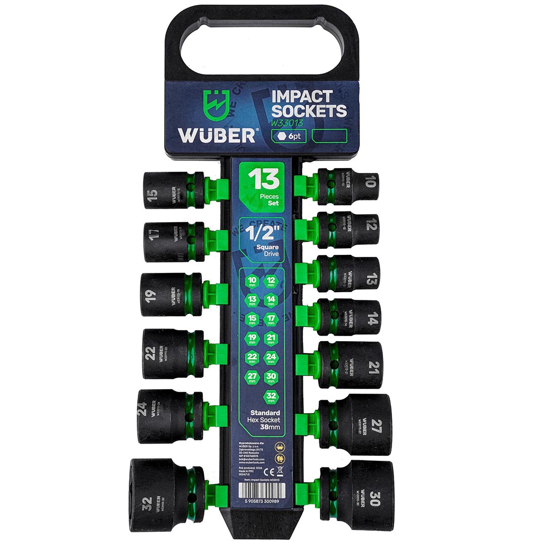 Zestaw nasadek udarowych 13 sztuk 1/2" 6-kątne WUBER