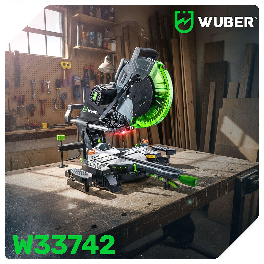 Ukośnica z posuwem do drewna z laserem i tarczą 305 mm WUBER