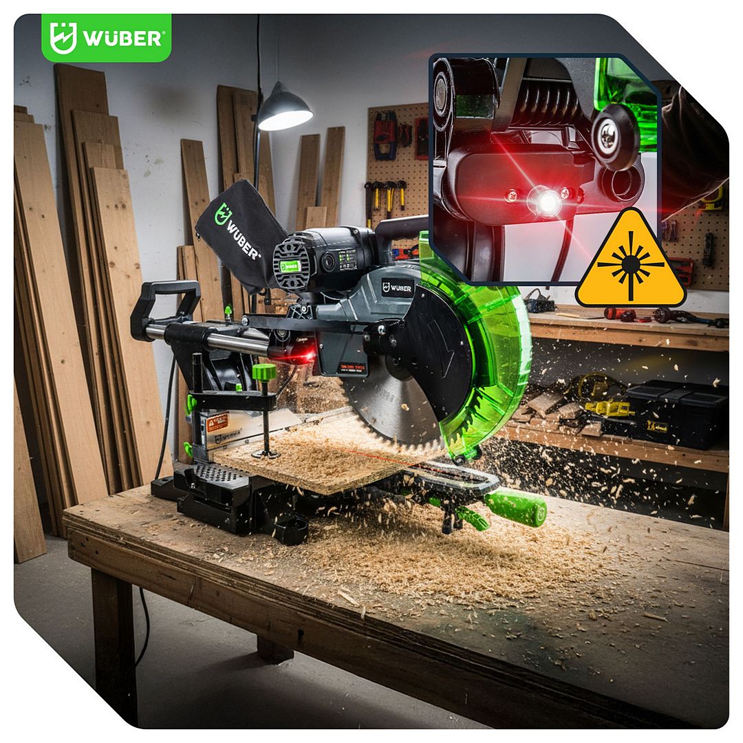 Ukośnica z posuwem do drewna z laserem i tarczą 305 mm WUBER