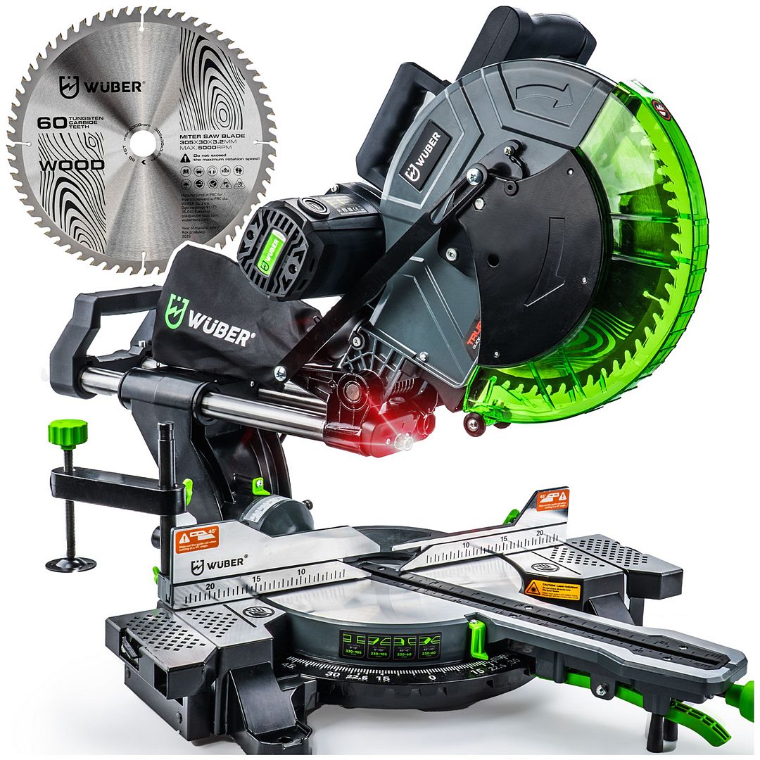 Ukośnica z posuwem do drewna z laserem i tarczą 305 mm WUBER