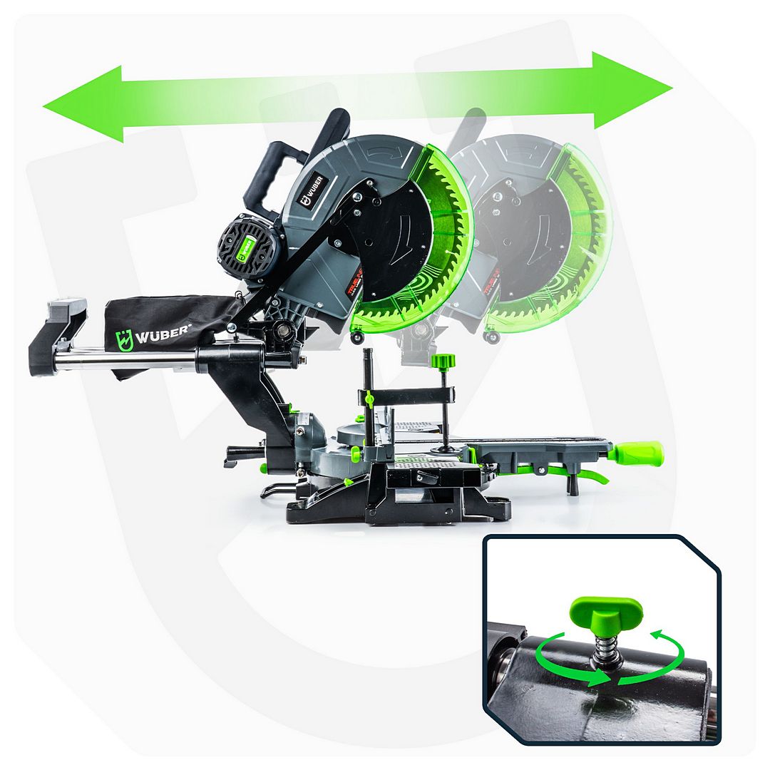 Ukośnica z posuwem do drewna z laserem i tarczą 305 mm WUBER