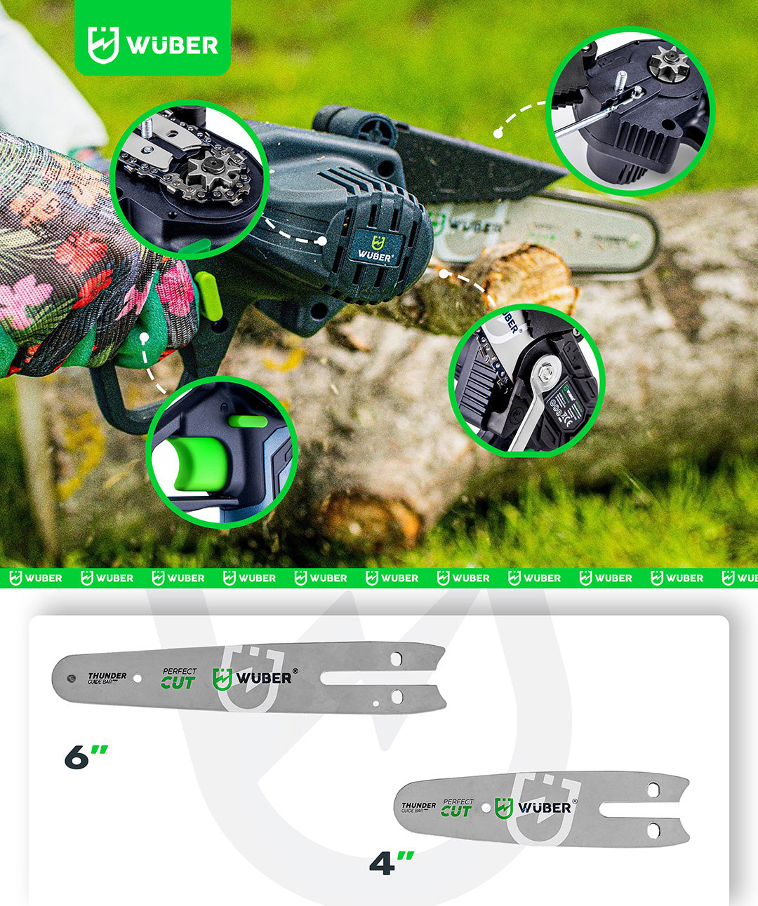 Piła łańcuchowa akumulatorowa 21 V gałęziówka +wysięgnik WUBER