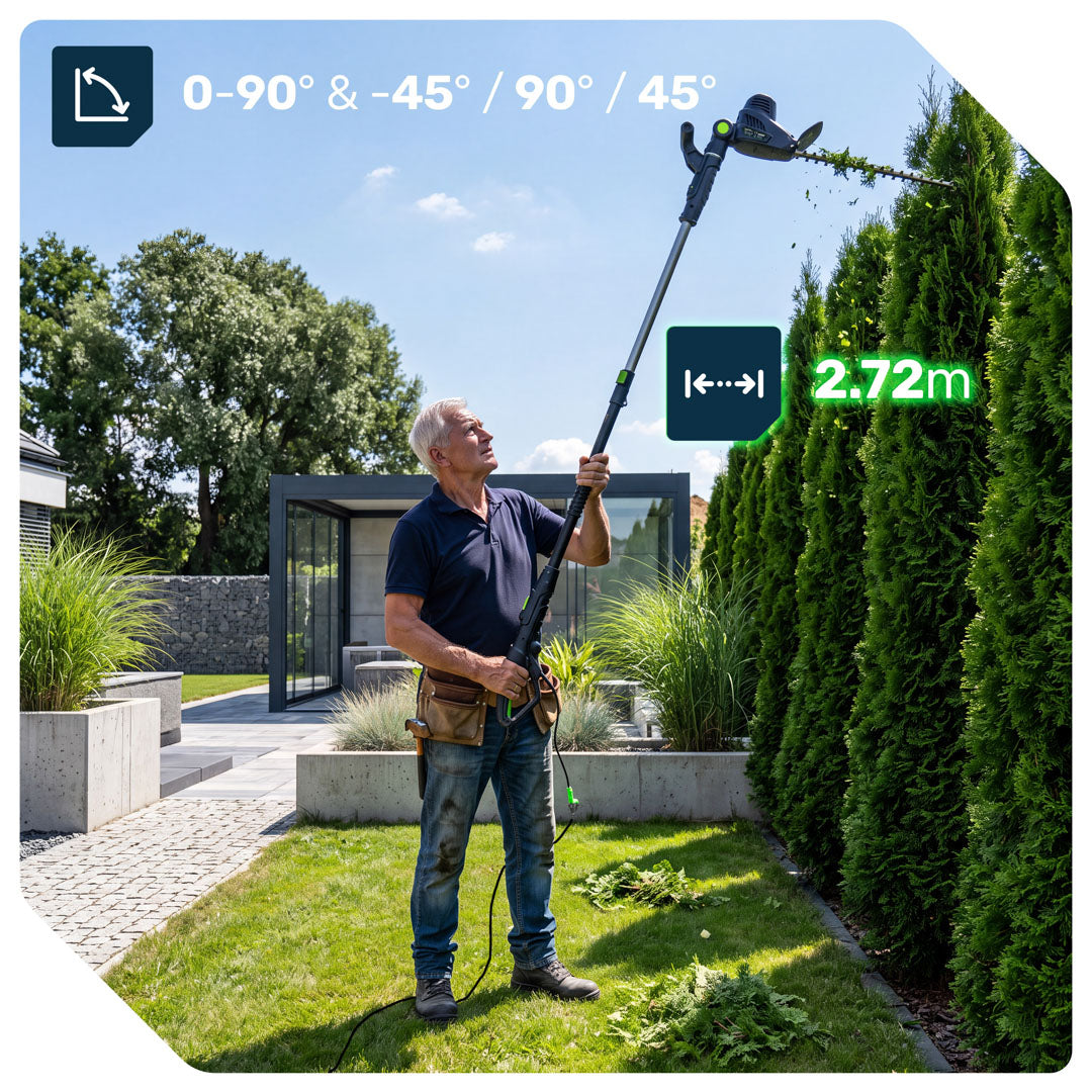 Nożyce do żywopłotu na wysięgniku teleskopowym 2,7 m 2w1 elektryczne WUBER