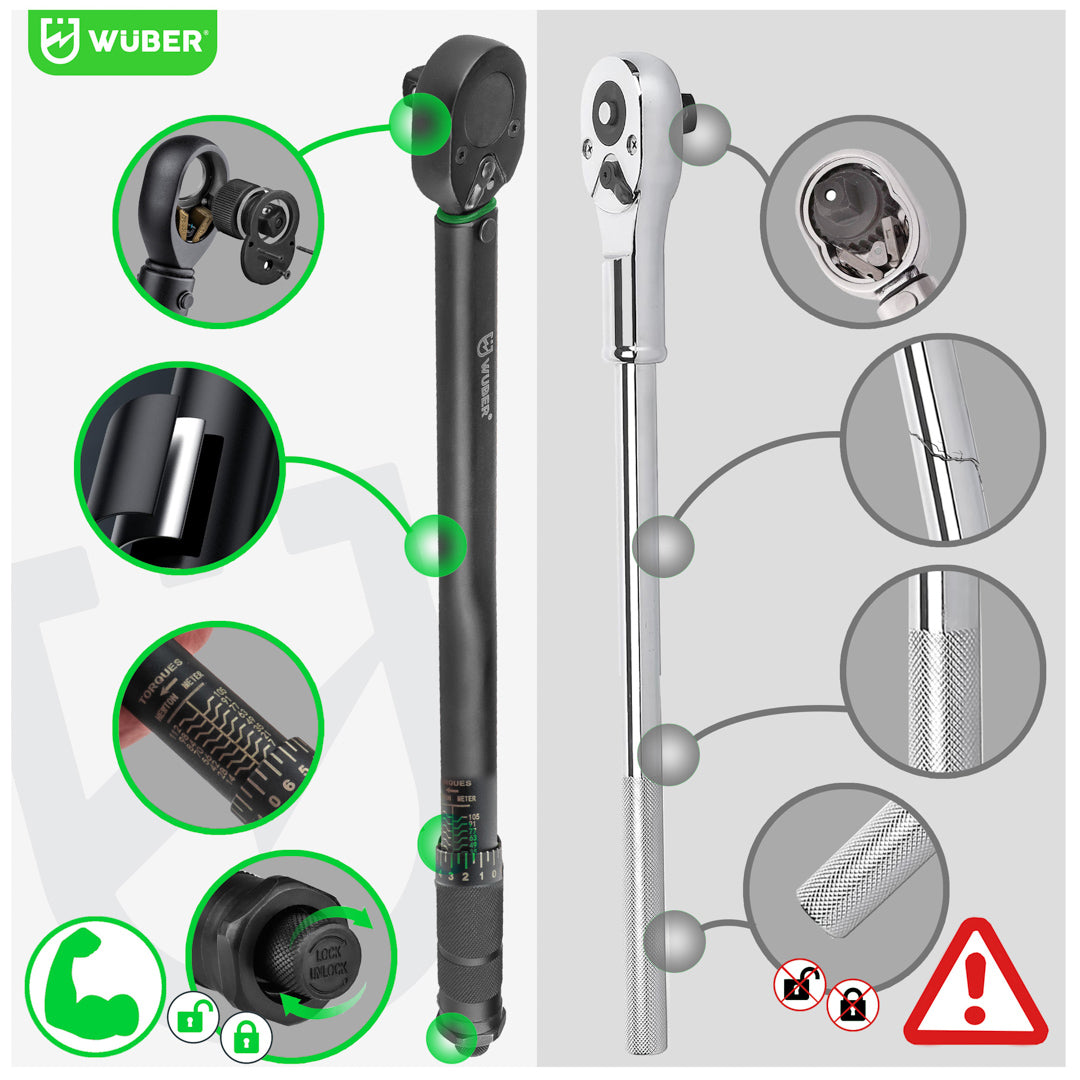 Klucz dynamometryczny 7-112 Nm z blokadą 3/8" +walizka WUBER