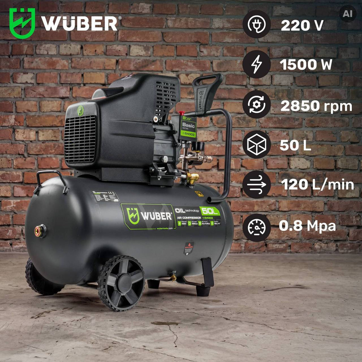 Kompresor olejowy 8 bar 50 l 1500 W WUBER