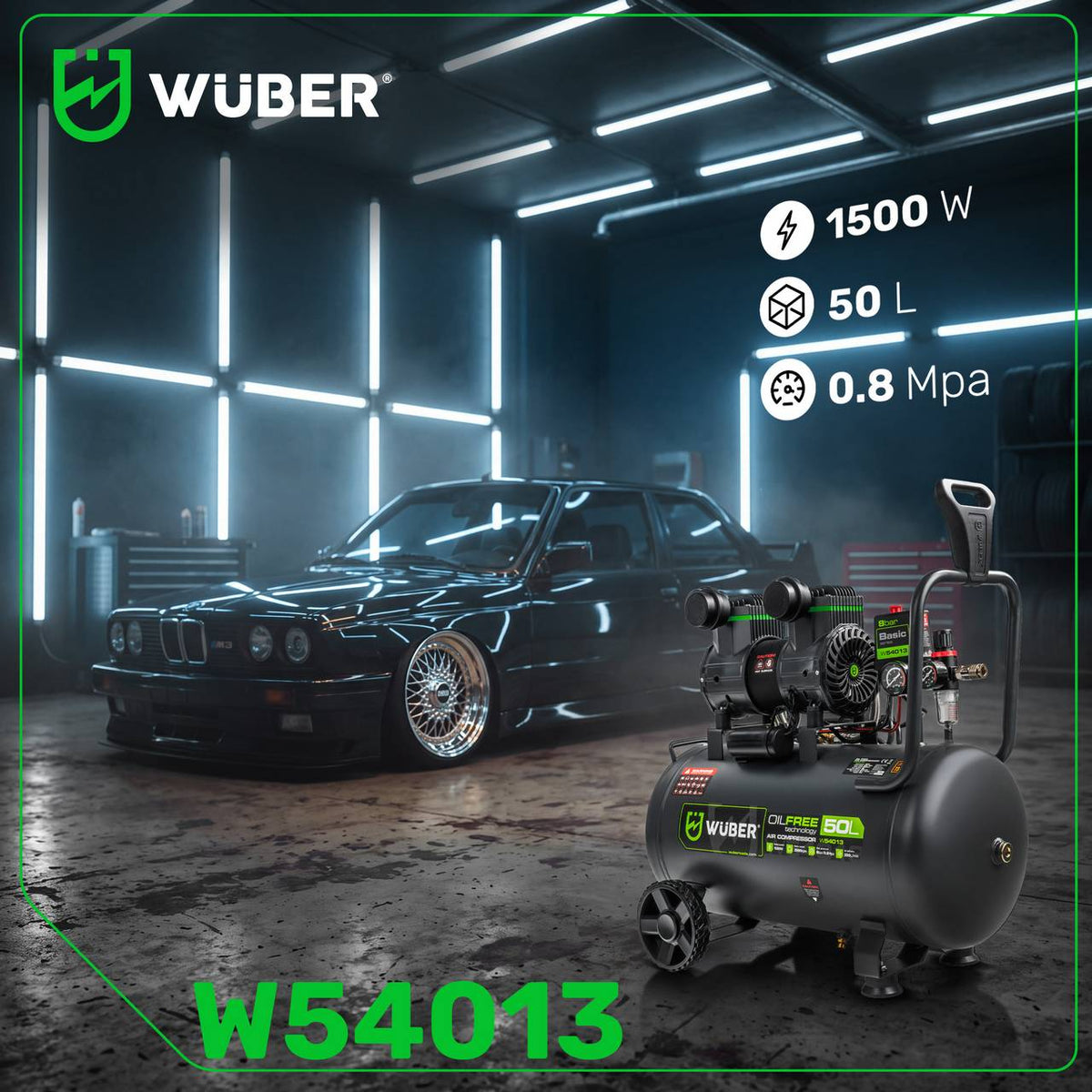 Kompresor bezolejowy 8 bar 50 l 1500 W WUBER