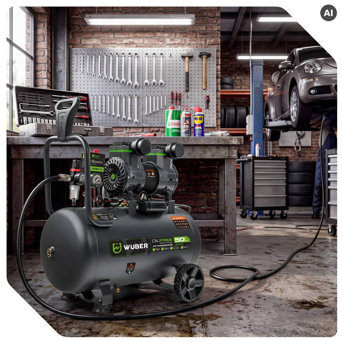 Kompresor bezolejowy 8 bar 50 l 1500 W WUBER