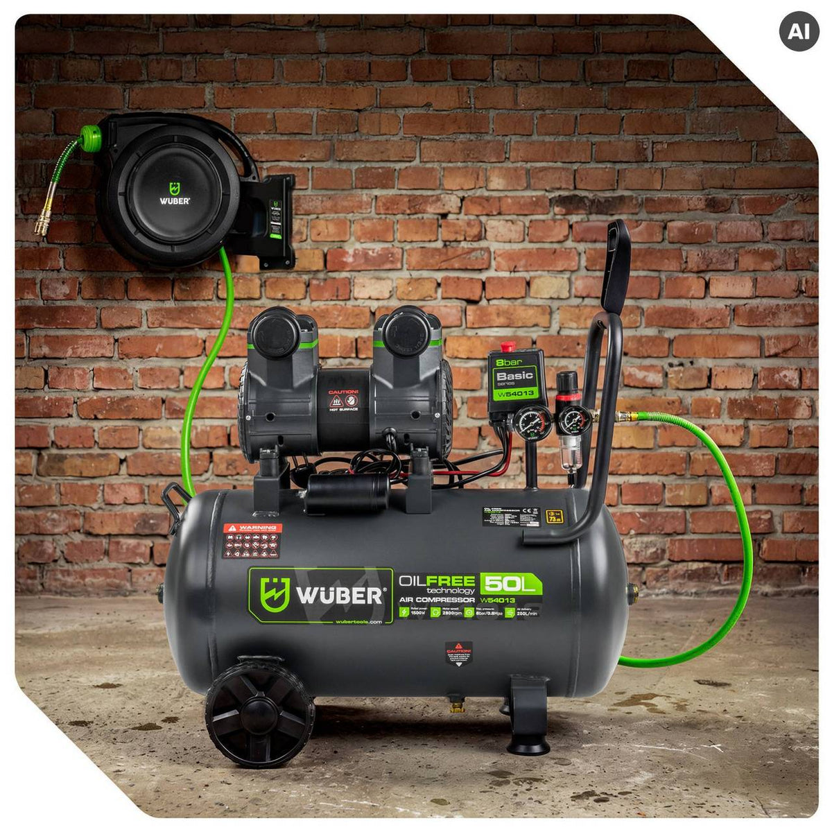 Kompresor bezolejowy 8 bar 50 l 1500 W WUBER