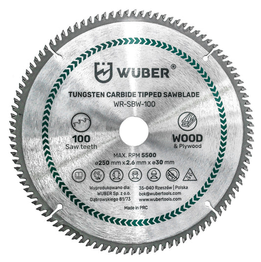 Tarcza do drewna widiowa 250x30 mm 100 zębów WUBER