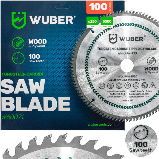 Tarcza do drewna widiowa 250x30 mm 100 zębów WUBER