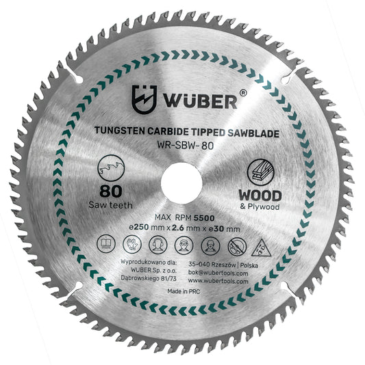 Tarcza do drewna widiowa 250x30 mm 80 zębów WUBER