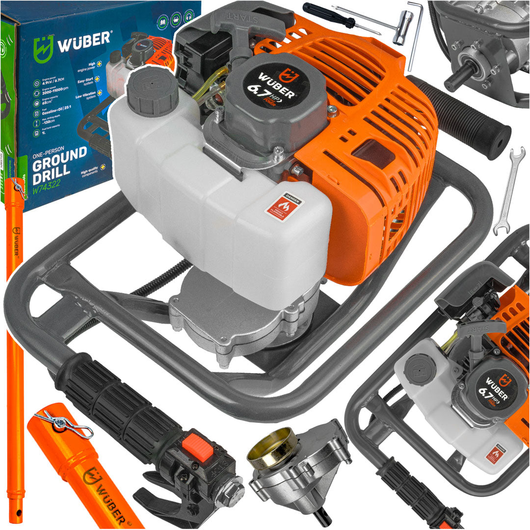 Spalinowa wiertnica glebowa 6,7 KM +3 wiertła i przedłużka WUBER