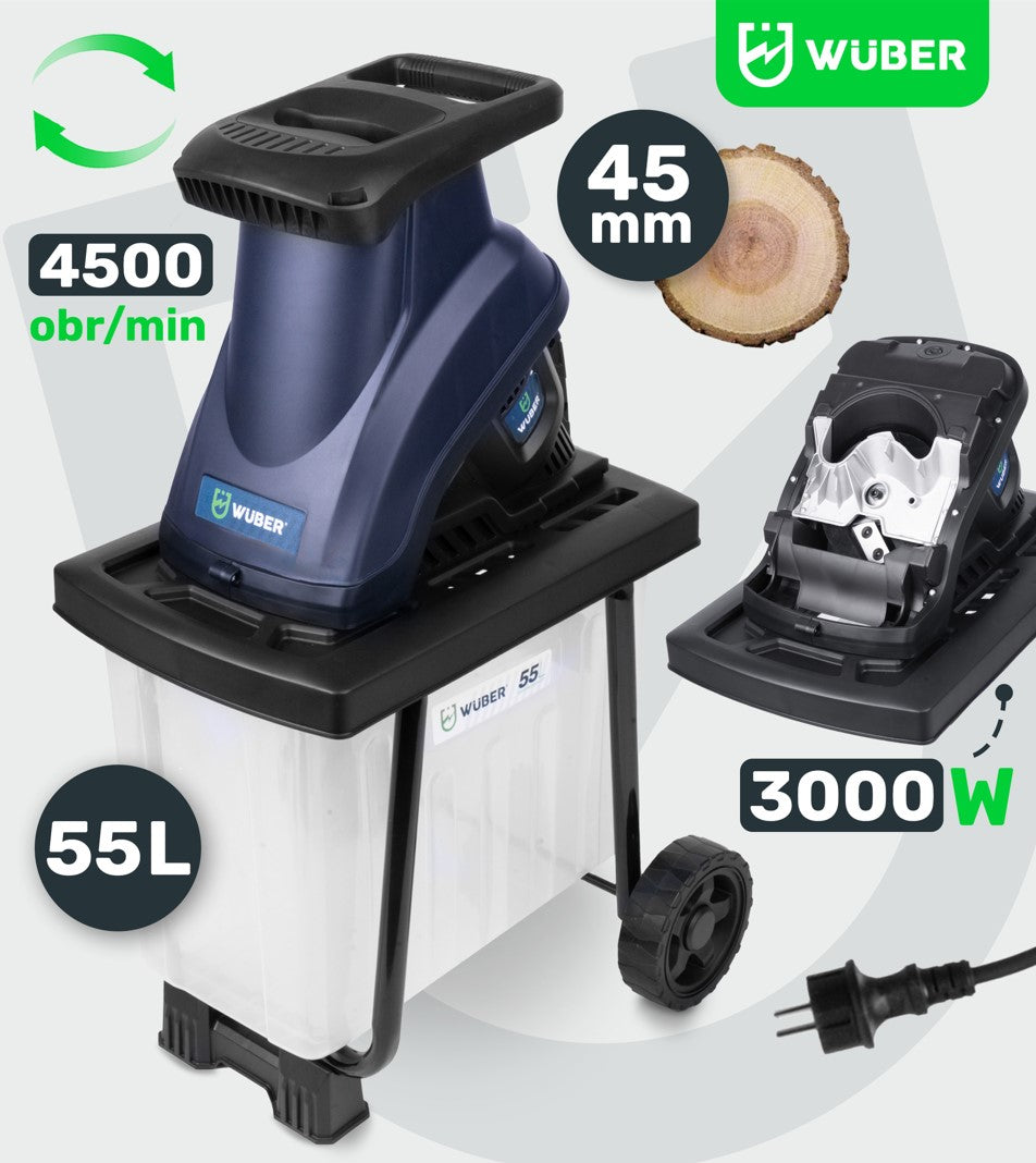 Rozdrabniacz do gałęzi 3000 W 55 l WUBER