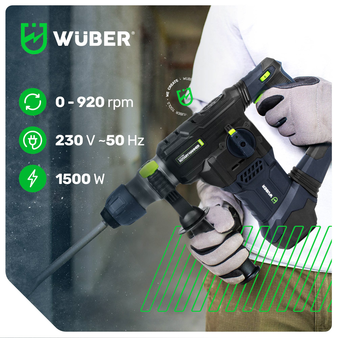 Wiertarka młotowiertarka udarowa 1500 W SDS+ 6 J WUBER | wubertools.pl