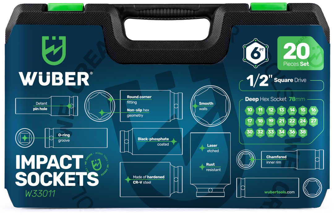 Zestaw nasadek udarowych długich 20 szt. 1/2